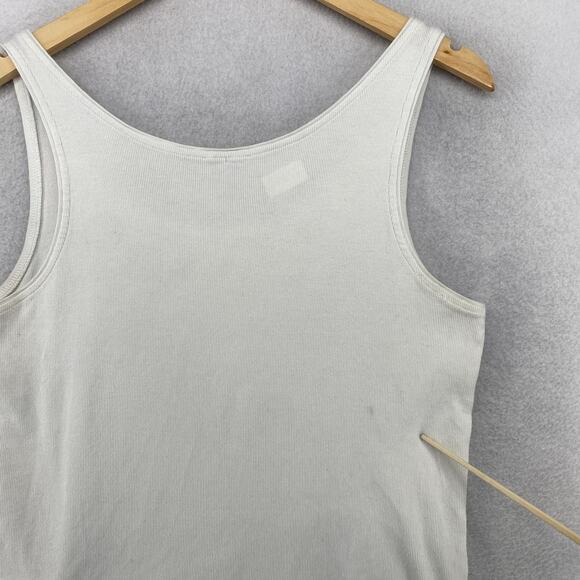 EILEEN FISHER Tank Top L Ribbed Organic Cotton Jersey Cami Scoop Neck Off White - Picture 11 of 13